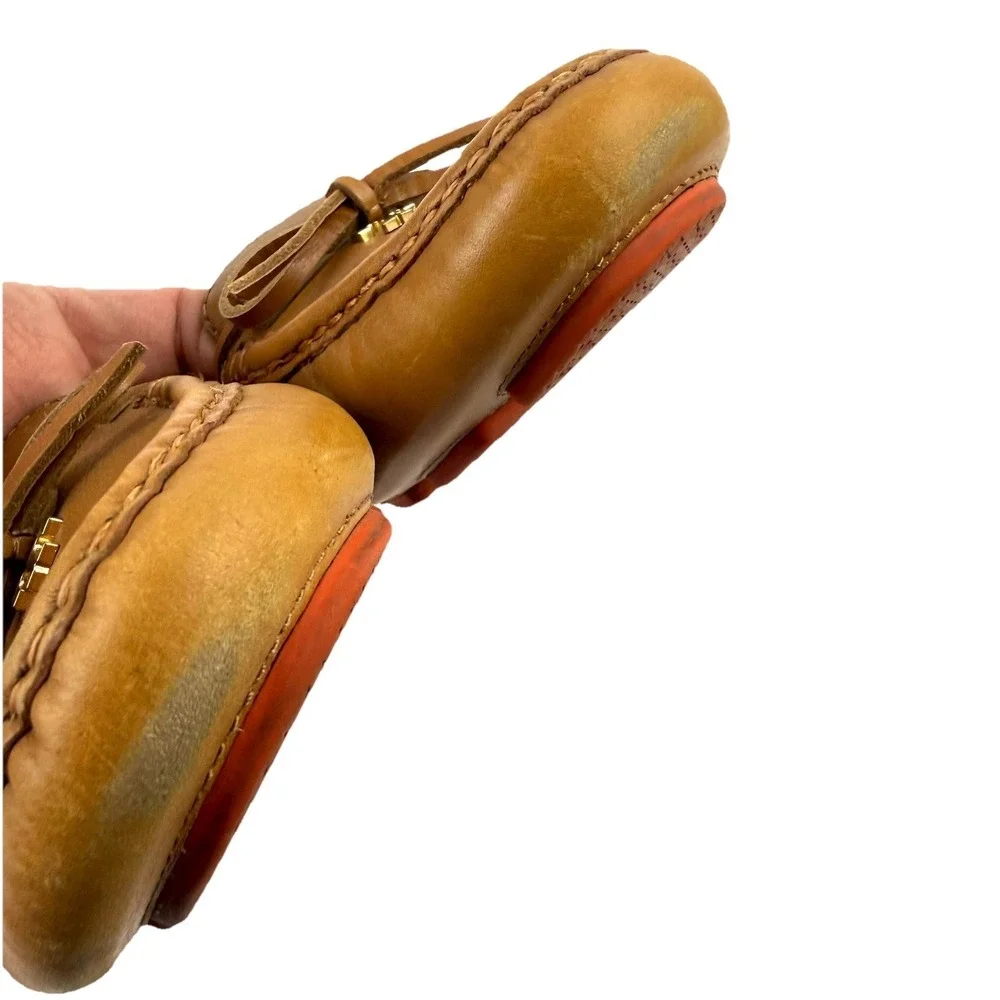 Tory Burch Ashby Shoes 7.5 Brown Soft‎ Leather Driving Moccasin Gold T Womens